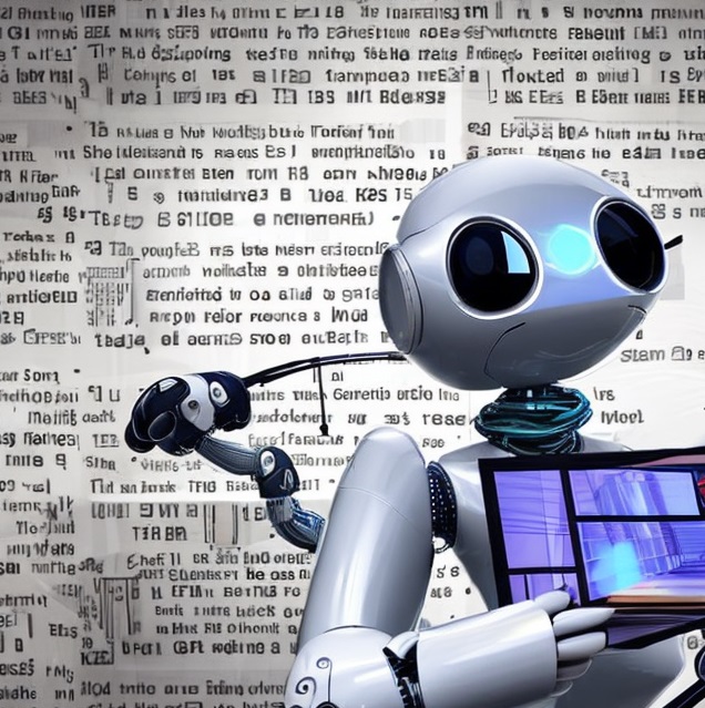 Robot in front of paper, representing artificial intelligence