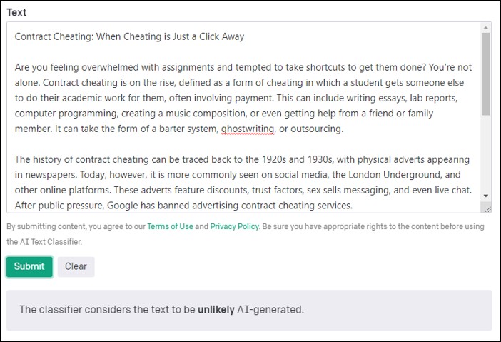 A generated blog post run through the OpenAI detector, suggesting this is not AI written.